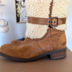 UGG Tan Shearling Buckle Boots